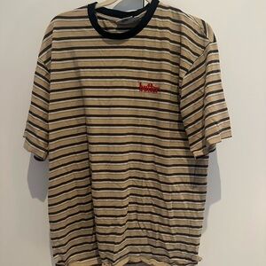 Butter Striped Beige and Black Ringer Tee with Red Accent